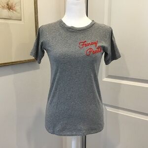 J Crew SZ XXS Gray and Red Fancy Pants Script Crewneck T Shirt
